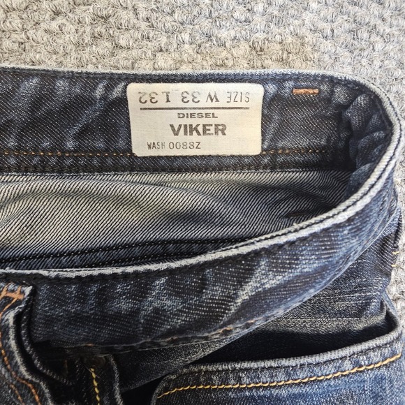 Diesel Viker Mens Jeans Button Fly W33 L32 Wash 0088Z Dark Wash Straight Leg - Picture 4 of 10